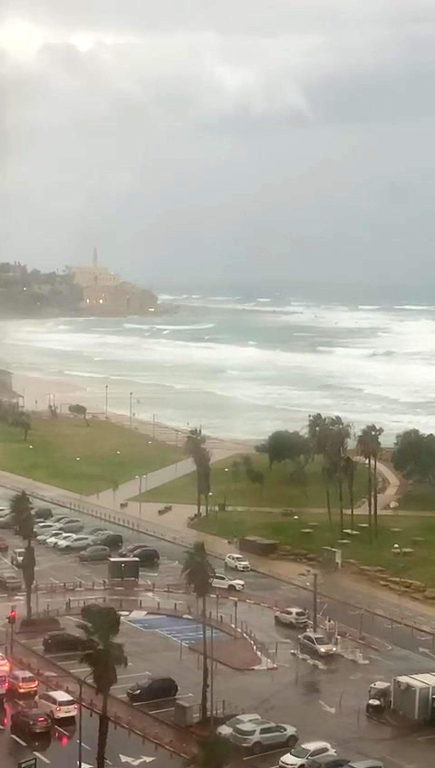 The view from the eighth floor over the Tel Aviv promenade and sea